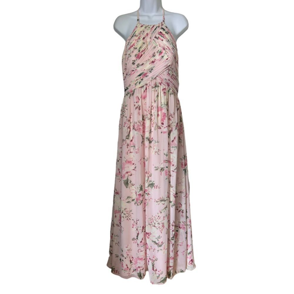 NWT Revelry Floral Blush Maxi Halter Romantic  Spring Wedding Guest Dress 10